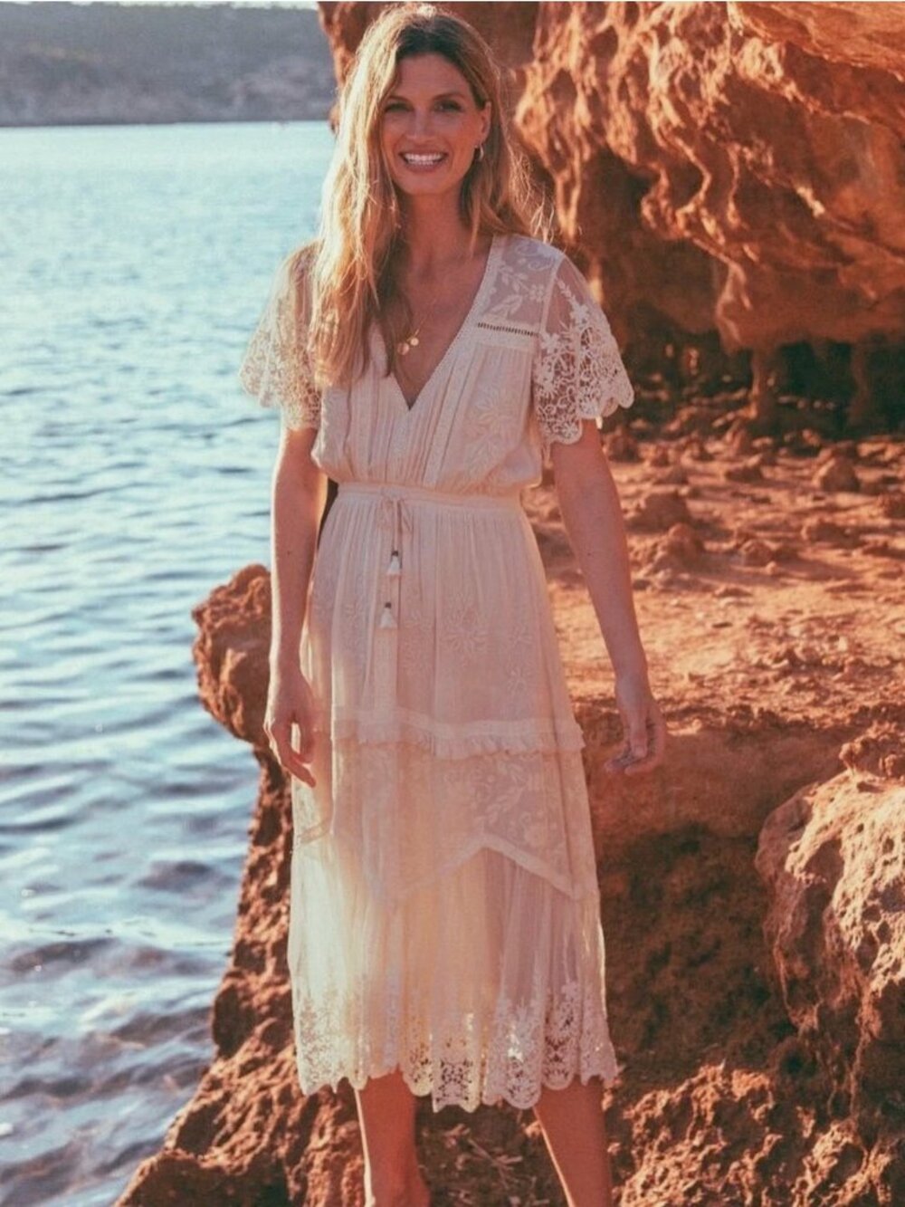 Spell & The Gypsy Maggie Embroidered White Midi Dress Lace | Large | RARE GEM